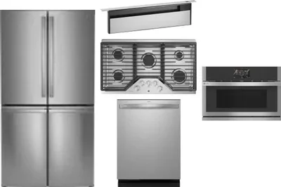 5 Piece Package Includes Refrigerator, Cooktop, Wall Oven, Hood And Dishwasher
